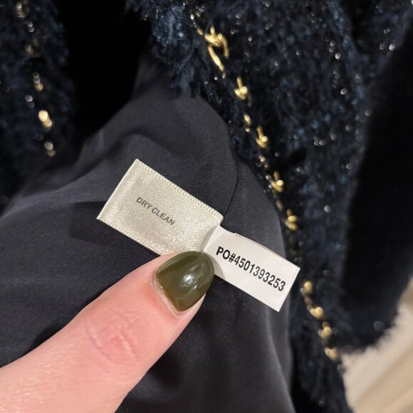 Boston Proper Parisian Navy Blue Shimmer Tweed with Gold Chain Trim Jacket 12 - Picture 7 of 9